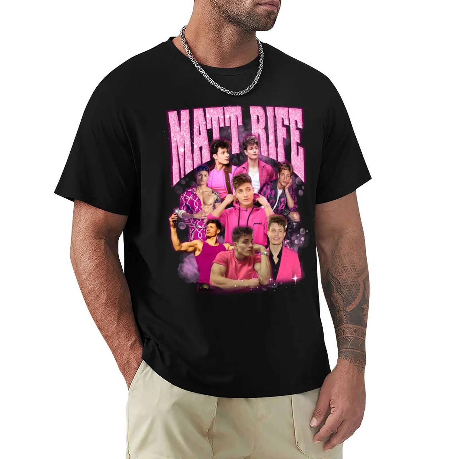 

Matt Rife in Pink T-Shirt oversize t-shirts man graphic t shirts kawaii clothes affliction shirts heavyweight t shirts for men
