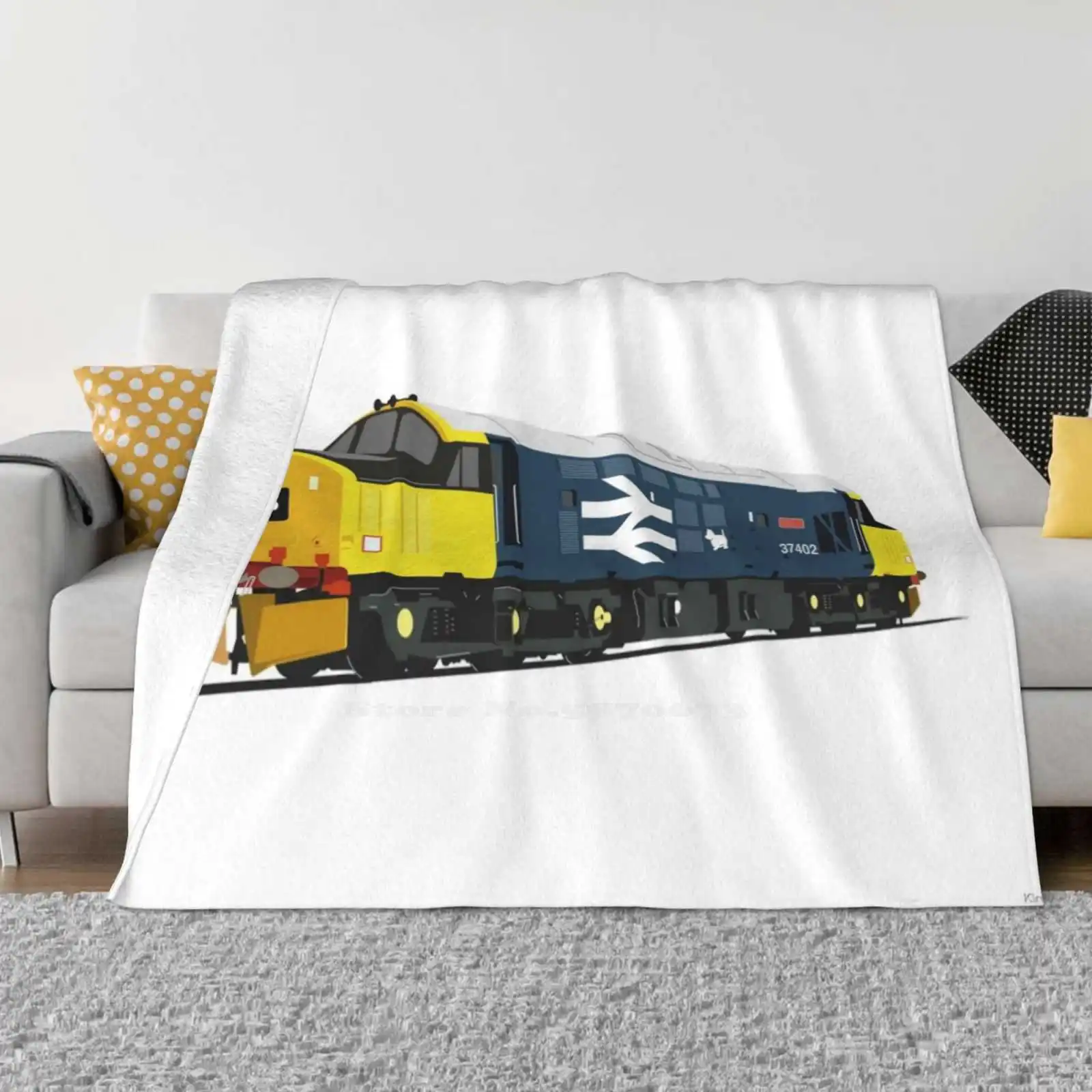 Class 37 Locomotive Large Logo Shaggy Throw Soft Warm Blanket Sofa/Bed/Travel Love Gifts Uk British Rail Locomotive Class 37