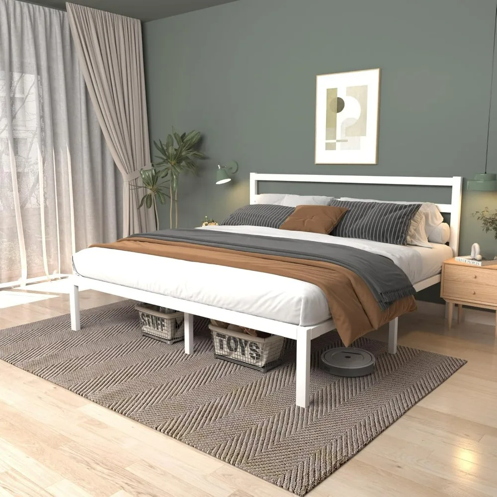 

Queen Metal Platform Bed Frame with Metal Slats,Classic Style Headboard and Footboard/Under Bed Storage/Mattress Foundation Beds