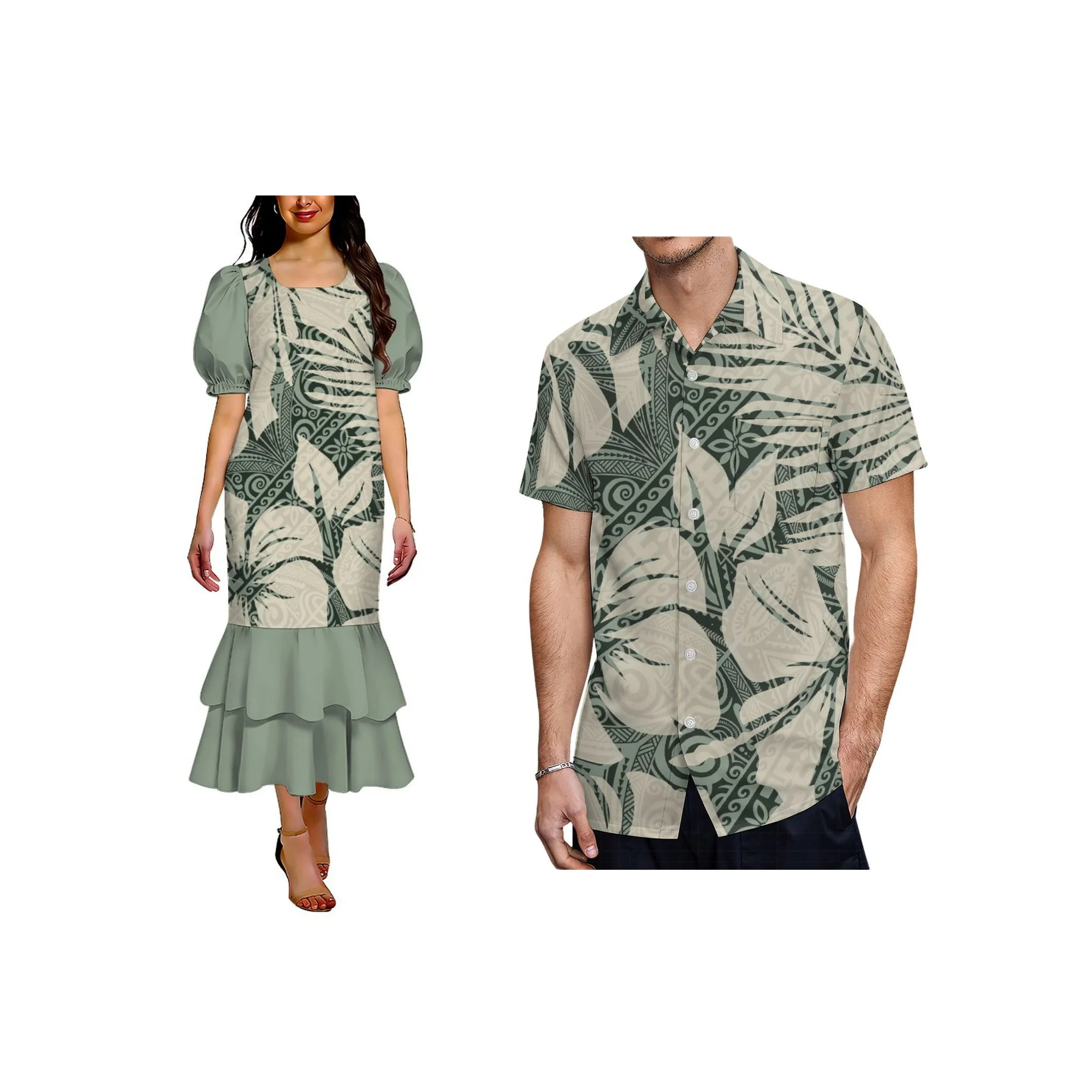 Robe sirène pour femmes en tissu extensible de style insulaire du Pacifique, fabrication sur mesure, col carré polynésien, robe Mumu de Micronésie