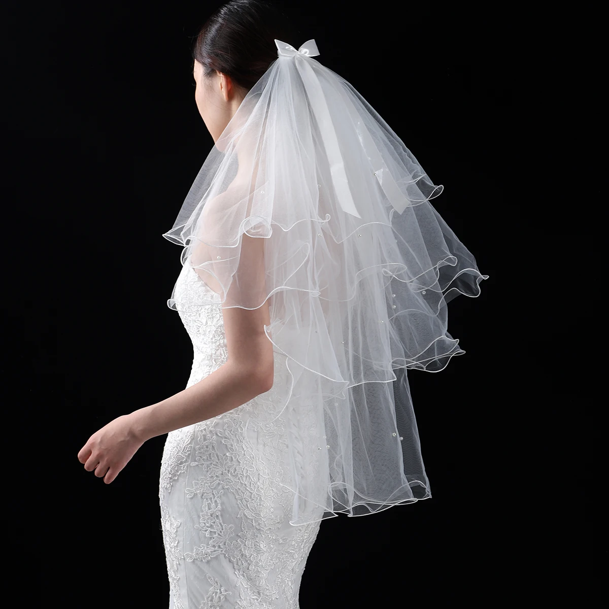 Velo de novia de múltiples capas blanco elegante, adecuado para Bodas de mujeres, longitud de la cintura