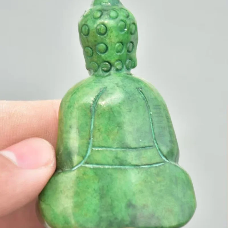 2.4" Old Chinese Green Jade Carved Sakyamuni Tathagata Buddha Amulet Statue