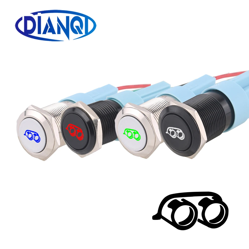 

1 шт. 16 мм/19 мм водонепроницаемые металлические кнопочные переключатели для автомобиля «выхлопная труба» мгновенное действие/фиксация 12 В красный зеленый синий