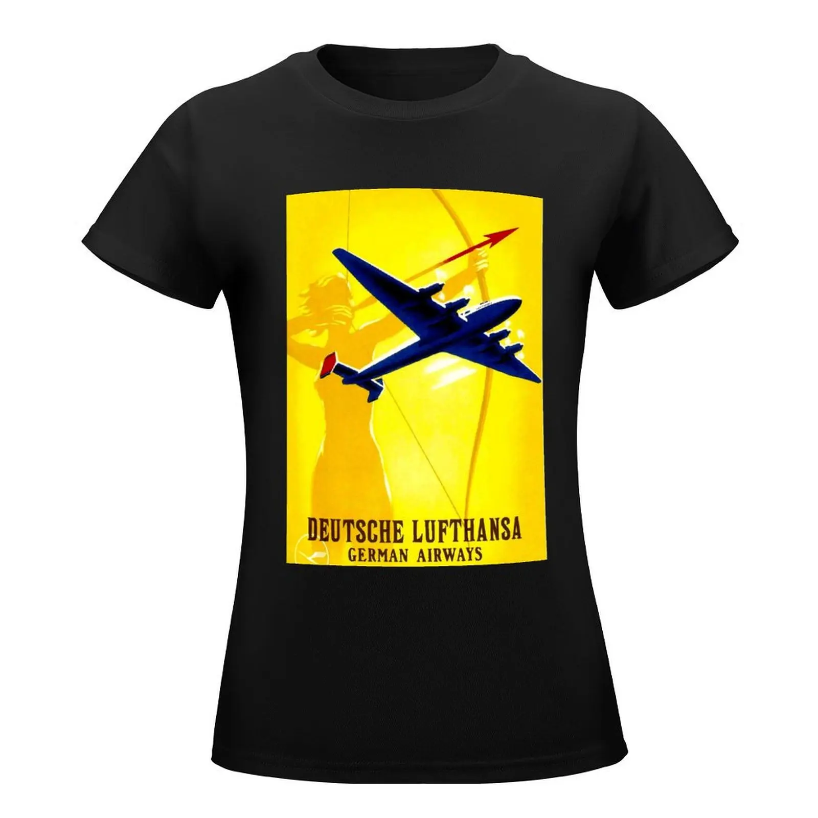 DEUTSCHE LUFTHANSA; German Airway Advertising Print T-Shirt Blouse lady clothes funny oversized workout shirts for Women