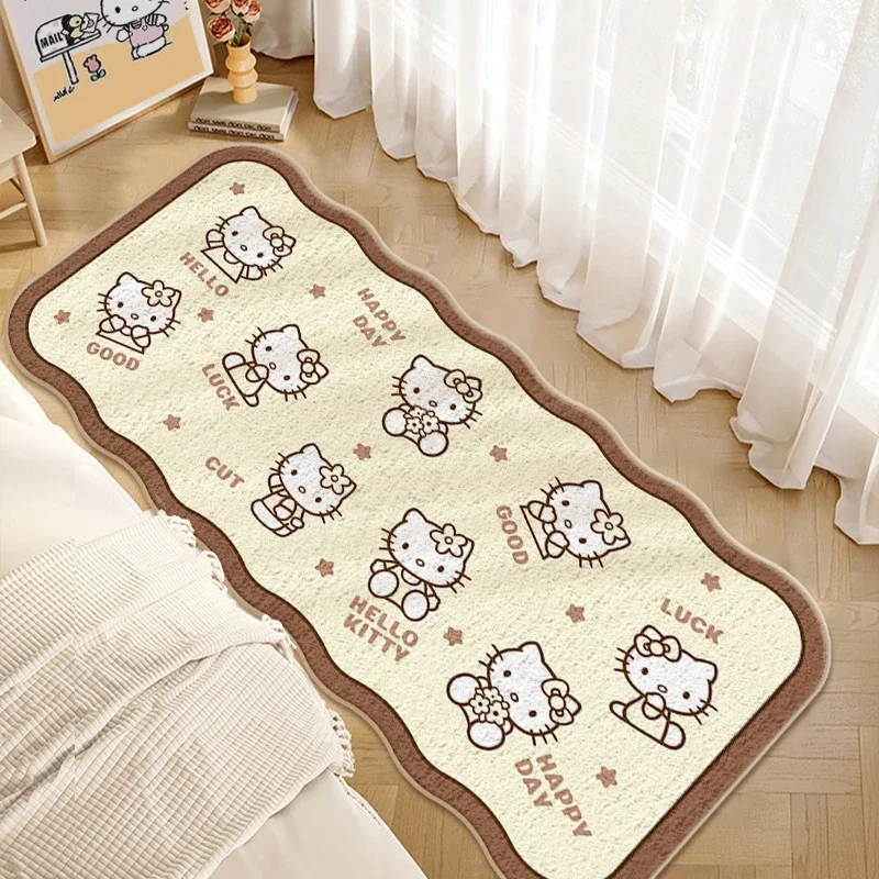 2026 New Hello Kitty Fluffy Long Bedside Rug, Cashmere-like Mat with Silicone Back, Non-slip Bedroom Mat