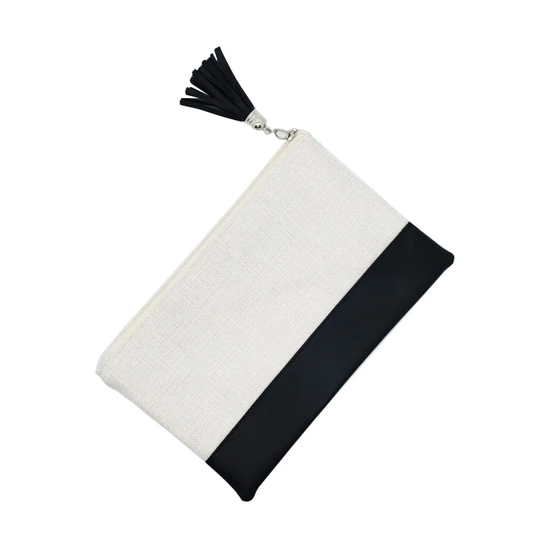 Thermal Sublimation Blank Linen Storage Bag With Zipper Heat Transfer  Coin Bag Small Cosmetic Bag With Fringe