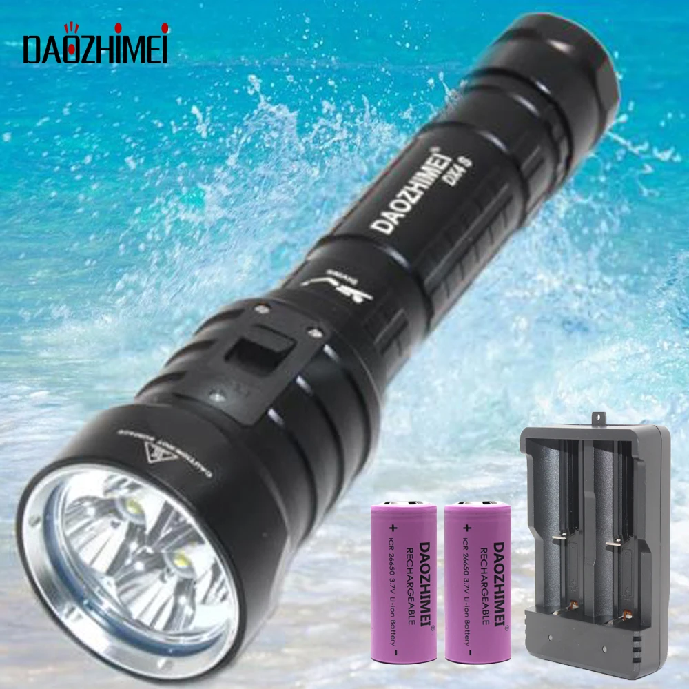 Luz de buceo profesional IPX8 impermeable, linterna LED de 4 x L2, iluminación subacuática táctica, 26650