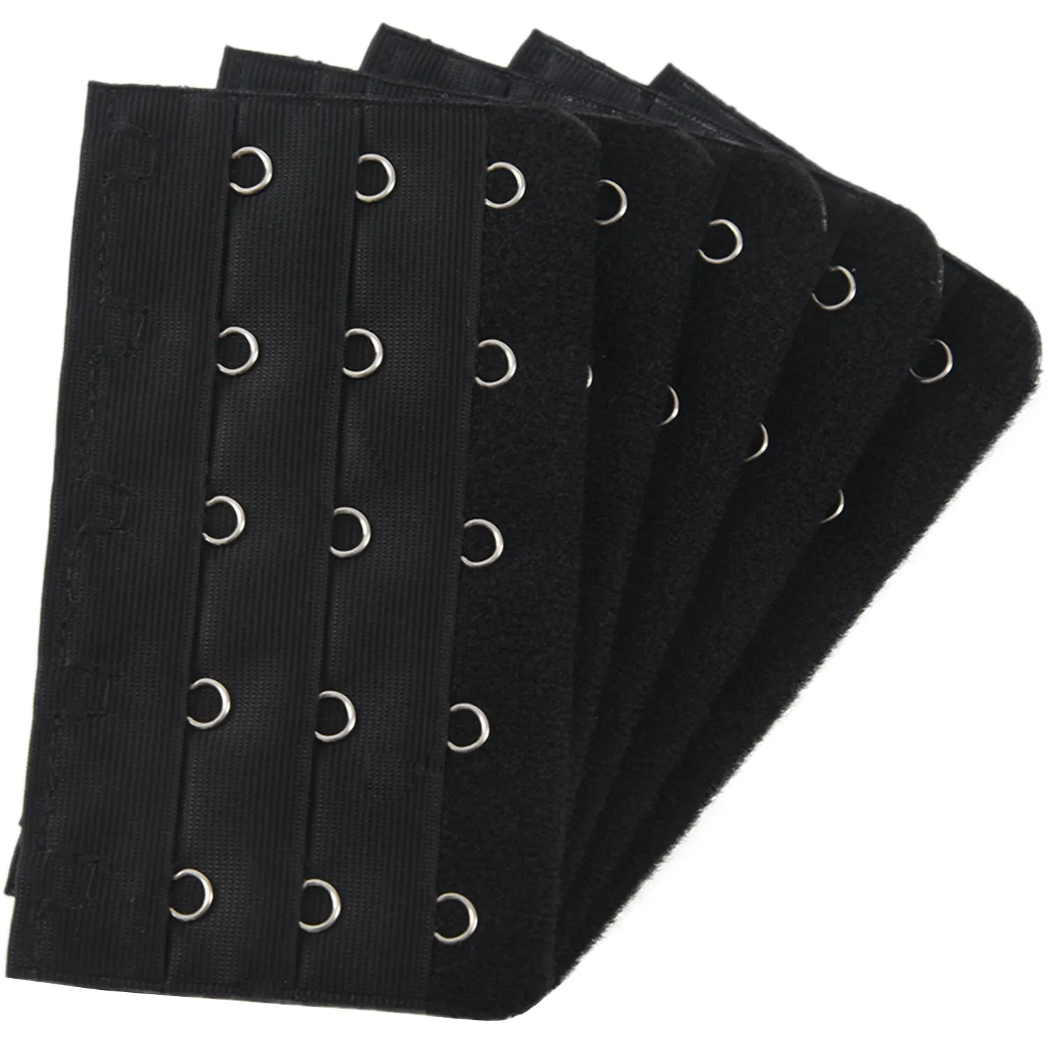 Black 5 Rows Hook And Eye Tape Extension Bra Strap Extender 5 Pcs For Women-A74P