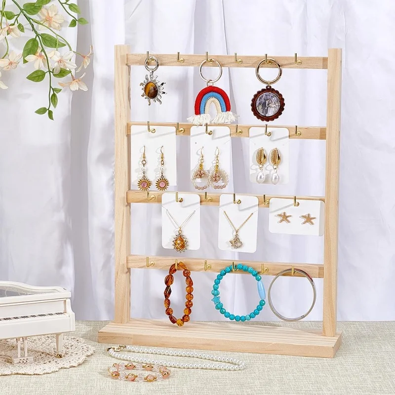 

Earring Display Stands Jewelry Display for Vendors with Hooks Wooden Jewelry Organizer Rack Earring Cards Necklaces Bracelets