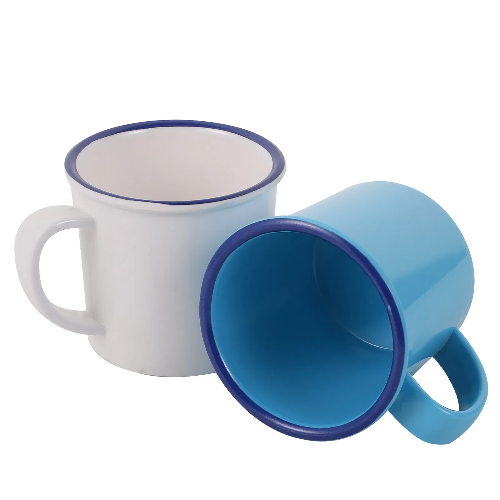 Vintage Enamel Style Mugs 2 Piece Set Retro Drink Cups Wide Mouth Smooth Rim Comfortable Grip Easy Clean
