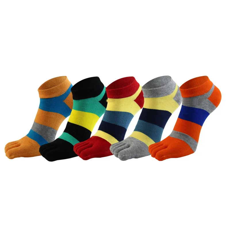 1/5 Pairs Men Five Toe Socks Colorful Striped Ankle Boat Socks Breathable Cotton Invisible Low Cut Five Finger Socks For Daily - view 5