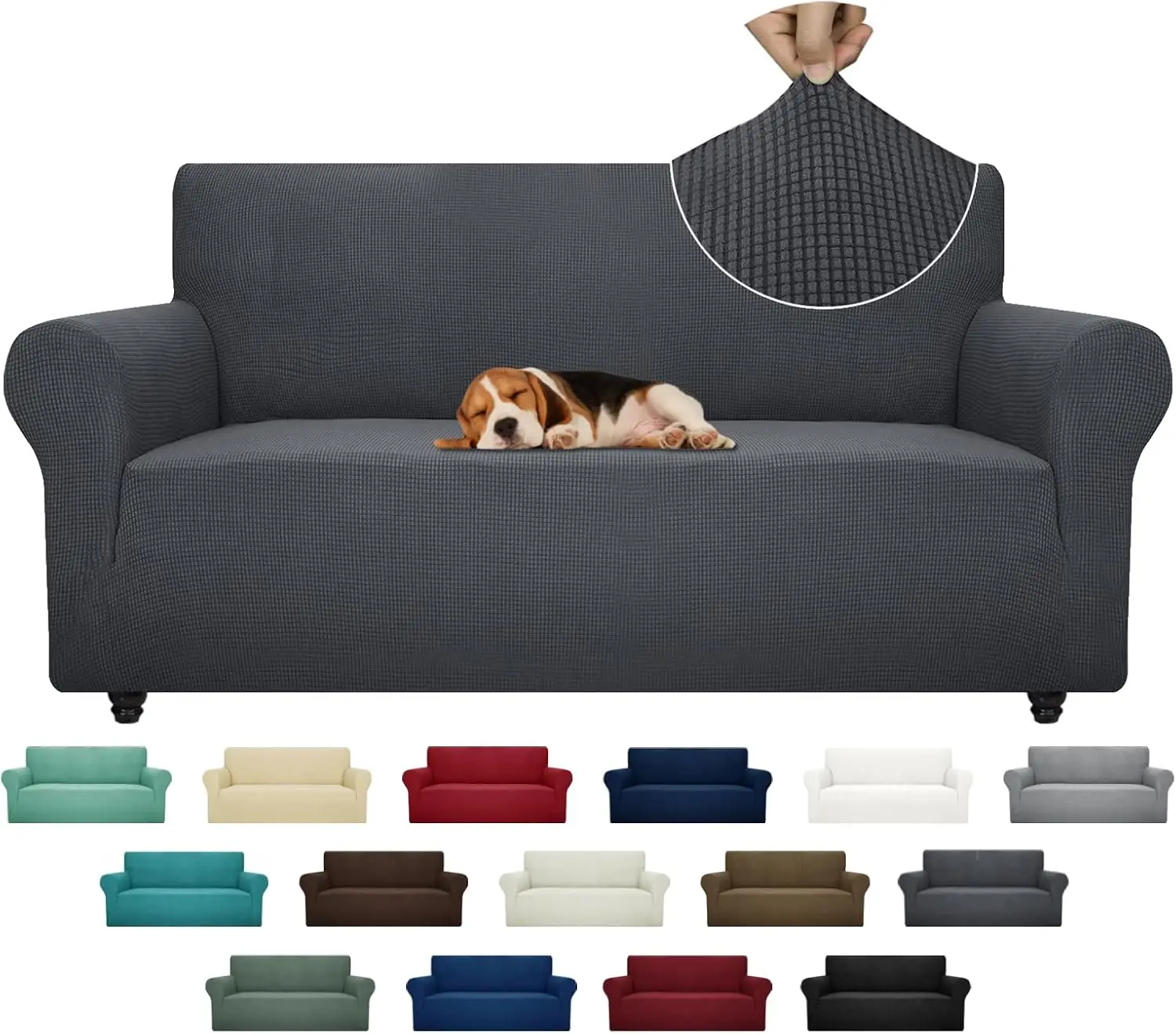 Universal Stretch Sofa Cover 72-92 Inch, Pet-Friendly Washable Furniture Protector with Elastic Bottom, Dark Grey