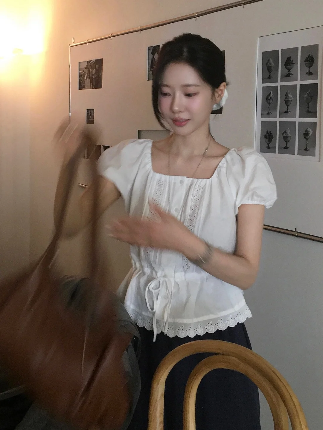 Colletto quadrato in pizzo di cotone bianco Bubble Sve Dstring Vita ort irt Cardigan aperto Faion Commute Sle Slim Fit da donna