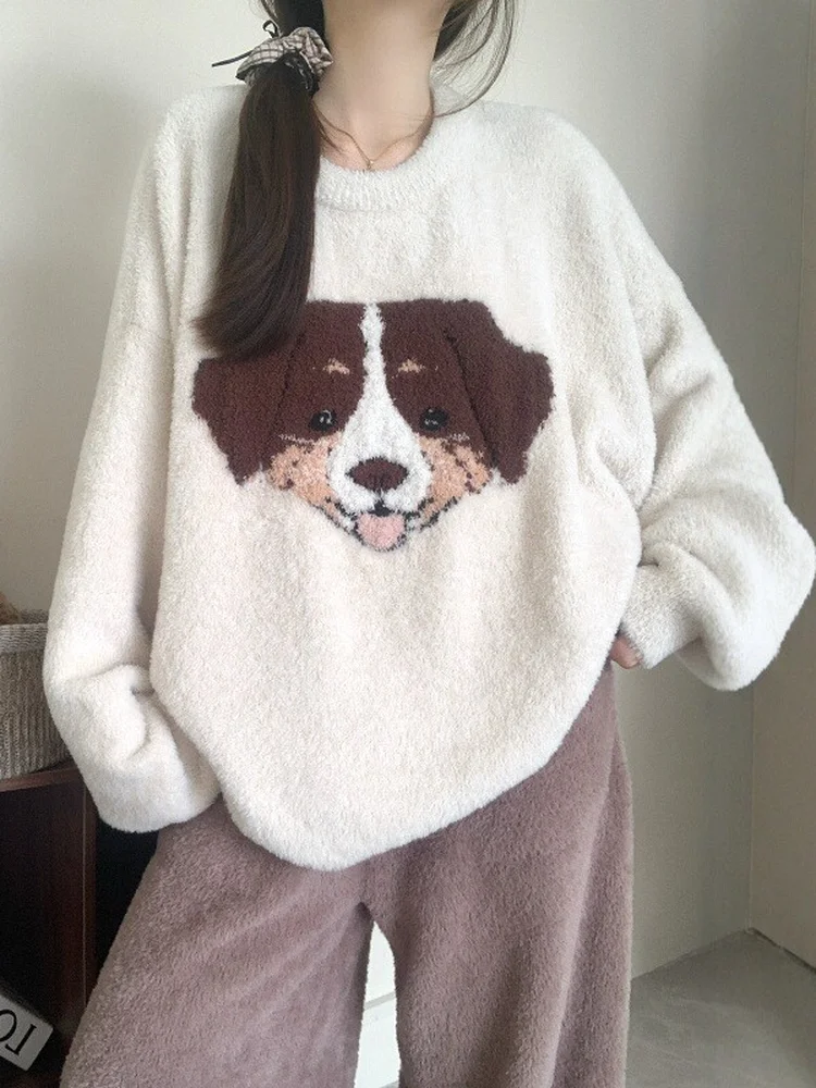 hiver-thiened-f-fce-spwear-femmes-grande-taille-maison-vetements-ensemble-amusant-petit-chien-conception-chaud-confortable-long-sve-pyjamas