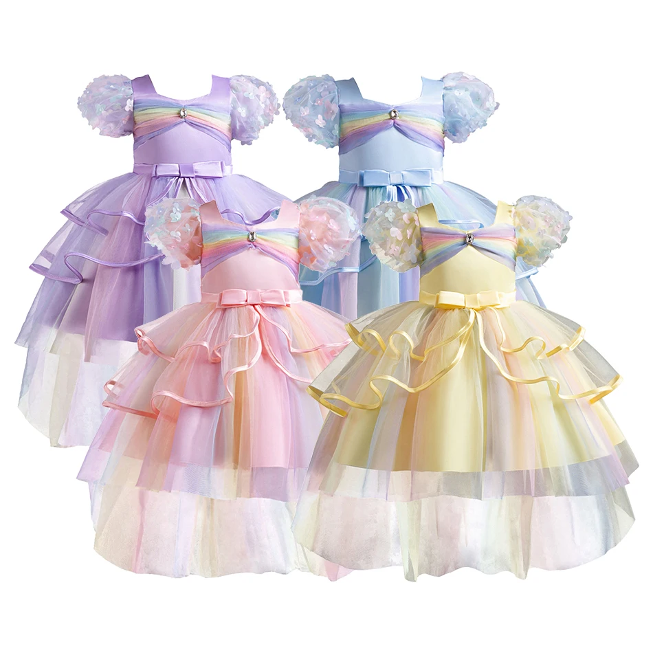 Children Dress Colorful Mesh Tailed Princess Dress Halloween Carnival Performance Dress Girls Birthday Dress Girls Party Dresses