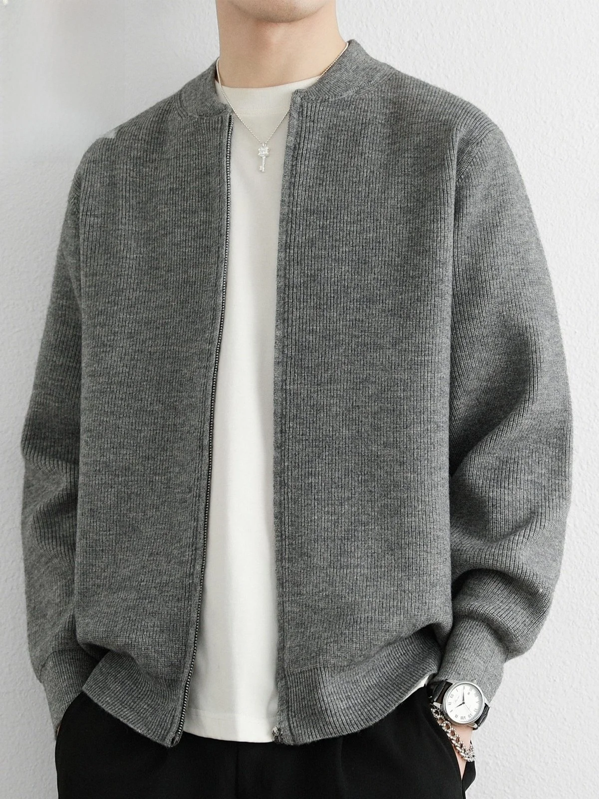 

Men's Knitted Cardigan Jaet Spring 2026 Casual Baseball Collar Sweater Loose Fit Long Sve Anti-Wrinkle Polyester