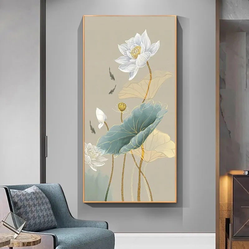 Traditional Retro Chinese Style Lotus Peony Letter Canvas Painting Poster Print Wall Art Picture Living Room Home Decor Cuadros