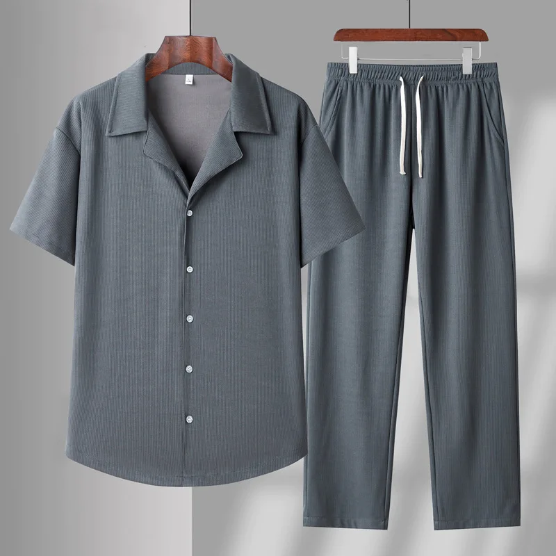 Men's Summer Short Sleeve Ice Silk Solid Color Quick-Drying Fashion Shirt