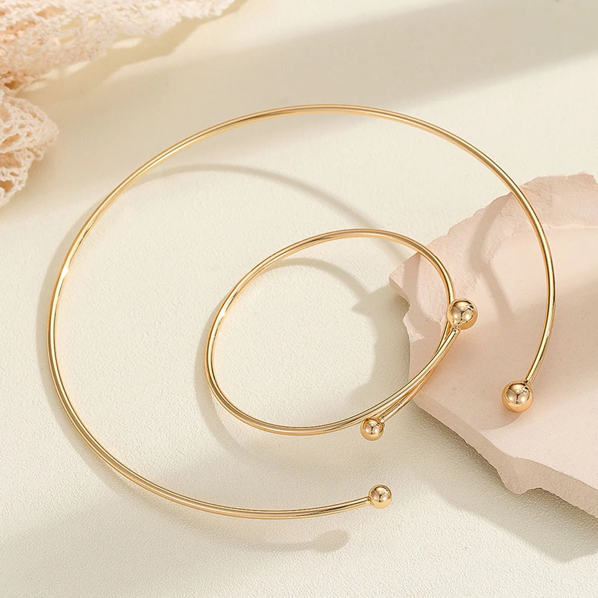 الحد الأدنى هندسية مفتوحة البولندية الياقة المستديرة المختنق قلادة الإسورة للنساء الذهب اللون المعادن مجموعة مجوهرات بسيطة هدية حفلة #4