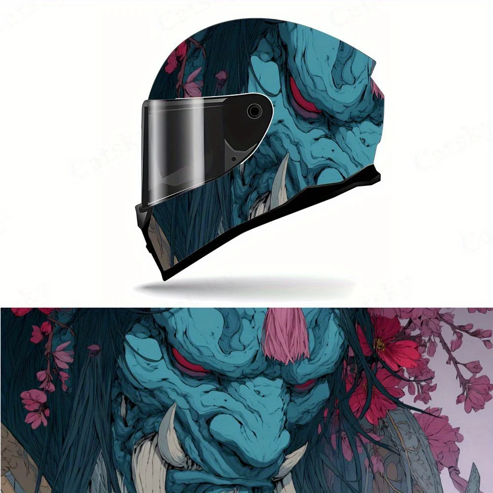 

Azure Ghost Face Helmet Vinyl Wraps, Waterproof Scratch-Resistant Full Face Helmet Decals, Durable PVC Artistic Design, Instant