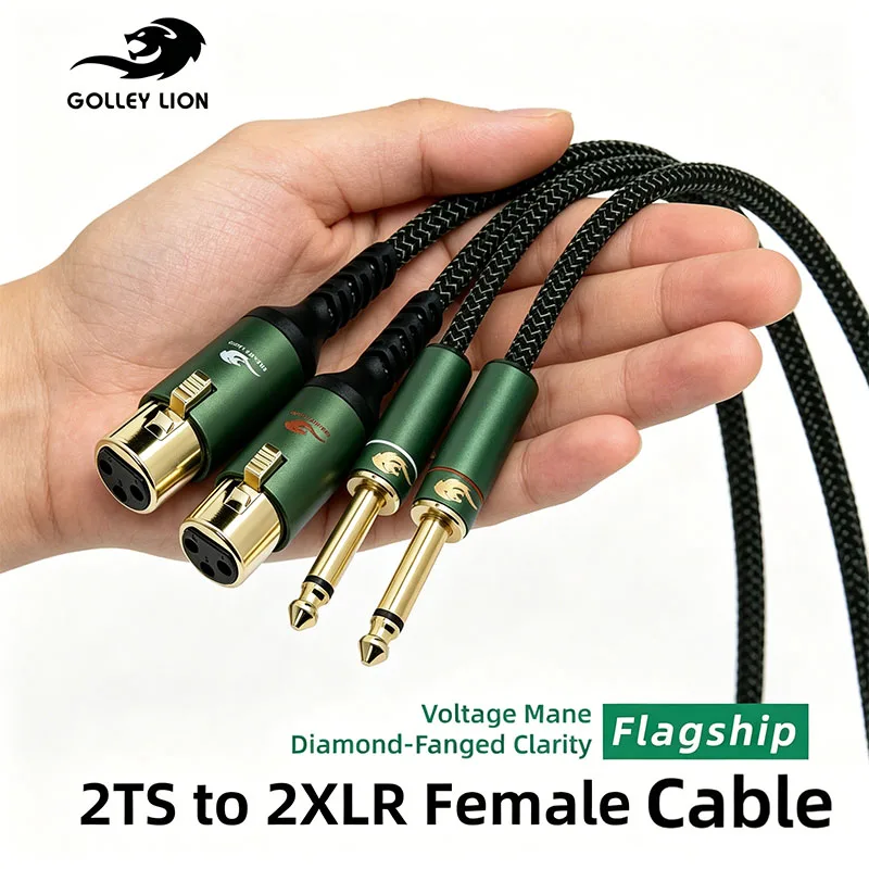 Cable de audio GOLLEY LION Dual XLR hembra a Dual TS – Cobre plateado, línea de audio balanceada de calidad de estudio para amplificador, mezclador