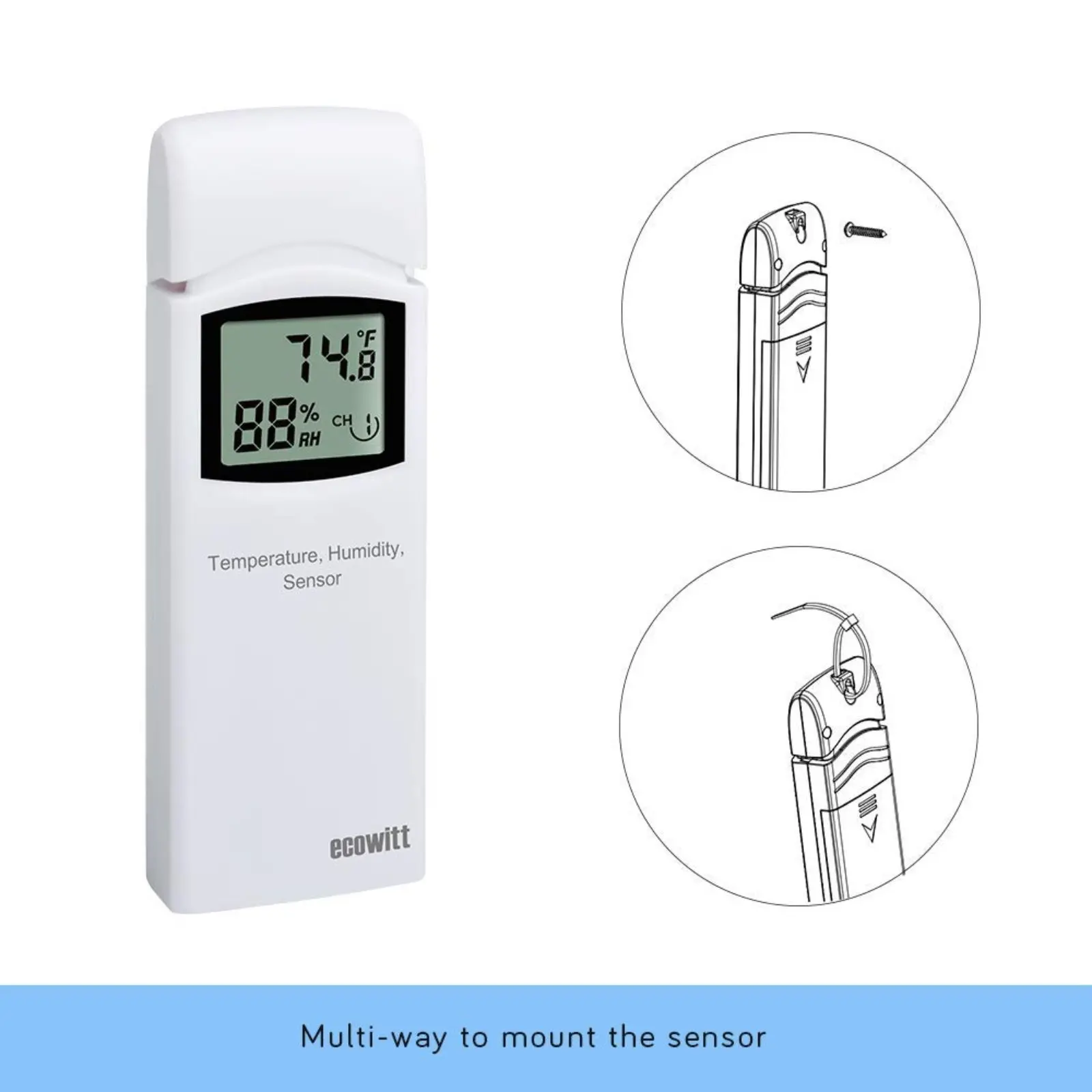 Ecowitt WN31(WH31) Thermometer Hygrometer Wireless 8-Channel Temperature Humidity Sensor with LCD Display (Gateway not Included)