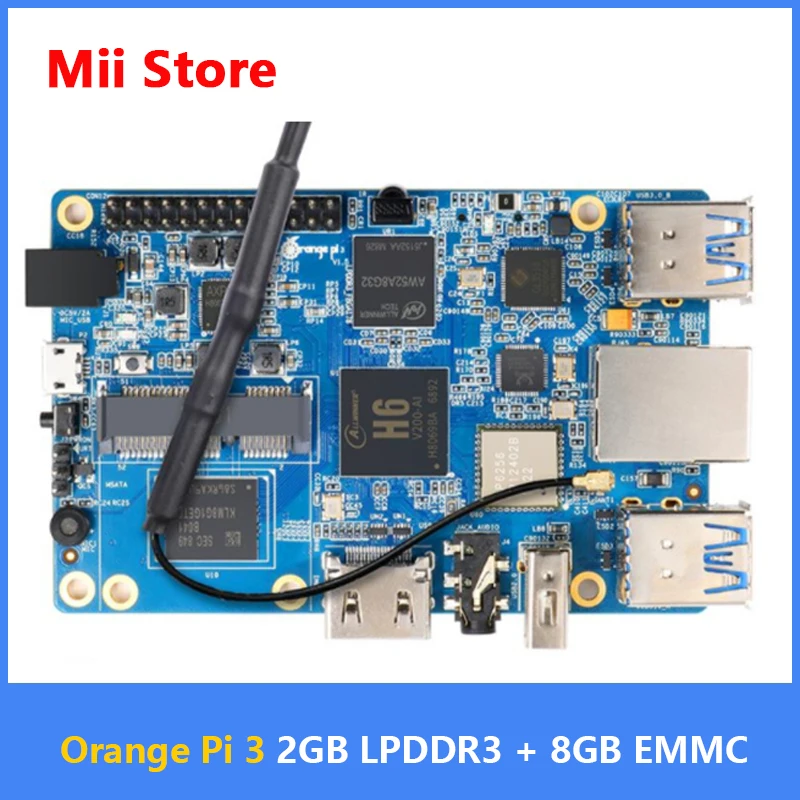 Orange Pi 3 H6 2GB LPDDR3 + 8GB EMMC Flash Gigabyte Ethernet Port AP6256 WIFI BT5.0 4*USB3.0 Support Android 7, Ubuntu Hot Board