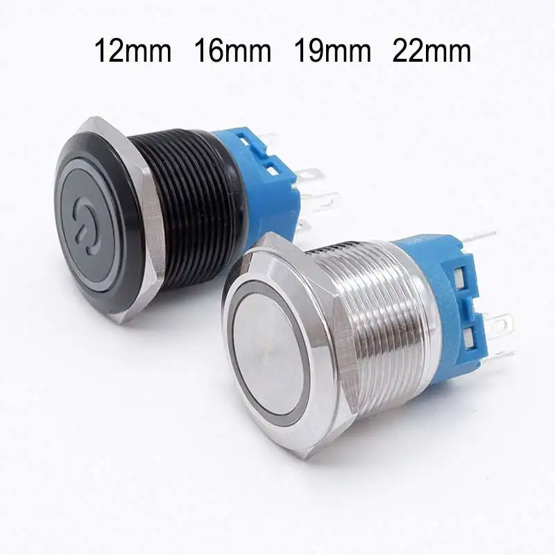 Electric Waterproof Power 12v Led Light Momentary Black Push Button Switch 8/10/12/16/19/22 mm Pressure Switches 220v Aluminium