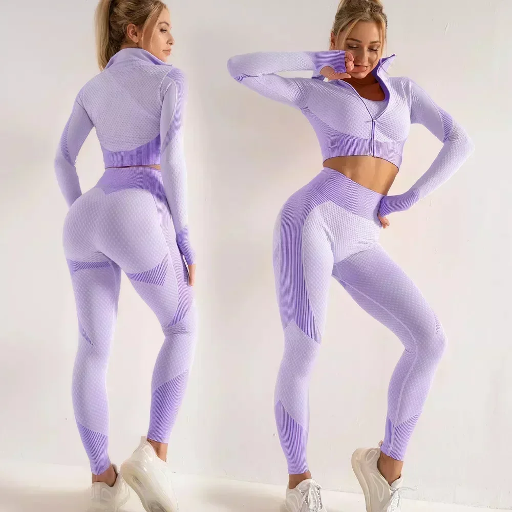 Seamless Long Sleeve Yoga Sets for Women, Female Sport Suit, Gym Wear, Running Clothes, Fitness Clothing 3 Pcs