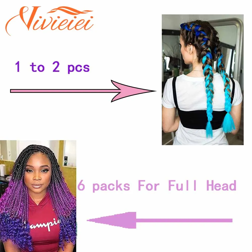 VIVIEIEI-Extensión de cabello trenzado sintético Jumbo para mujer, 24 pulgadas, ombré, trenzas de pelo DIY, rosa, morado, amarillo