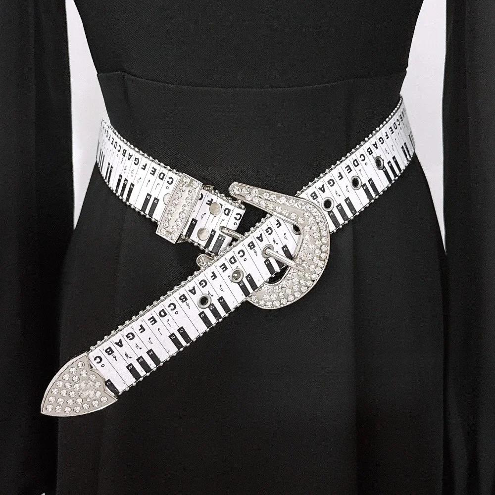 Creative Graffiti Piano Key Note Belt Korean Style Adjustable Rhinestone Waistband Y2K Harajuku Waist Belt Daily