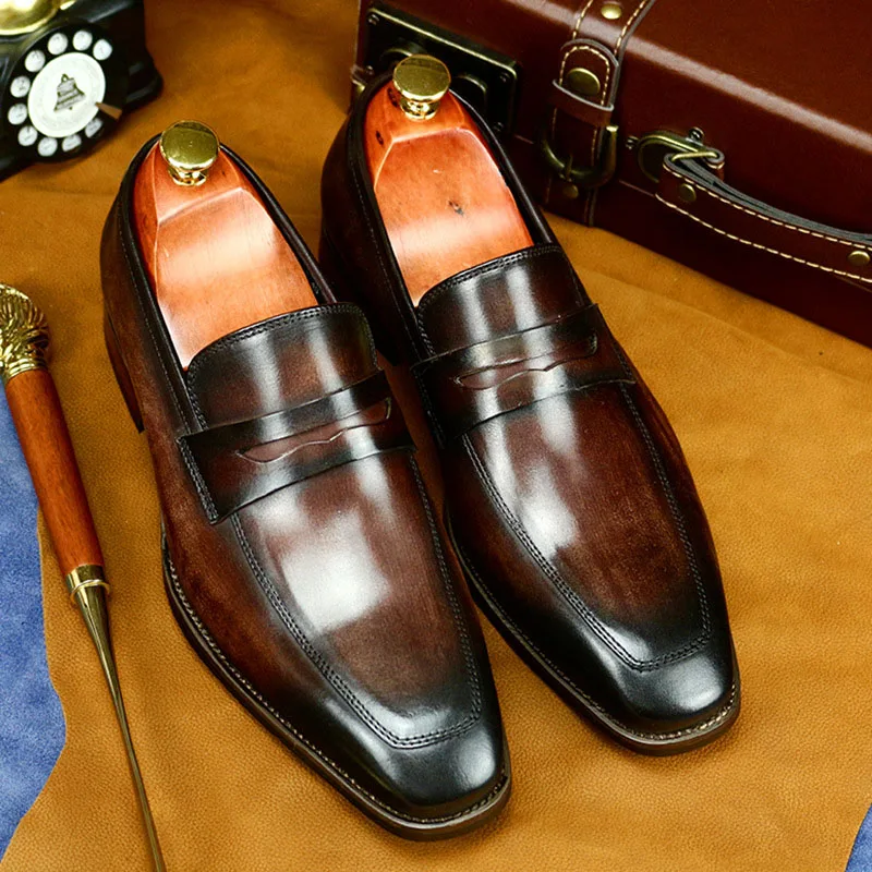 

GENUINE LEATHER LUXURY MEN'S LOAFERS SHOES SLIP ON PENNY LOAFERS OFFICE WEDDING BANQUET PARTY CASUAL DRESS LEATHER SHOES MEN