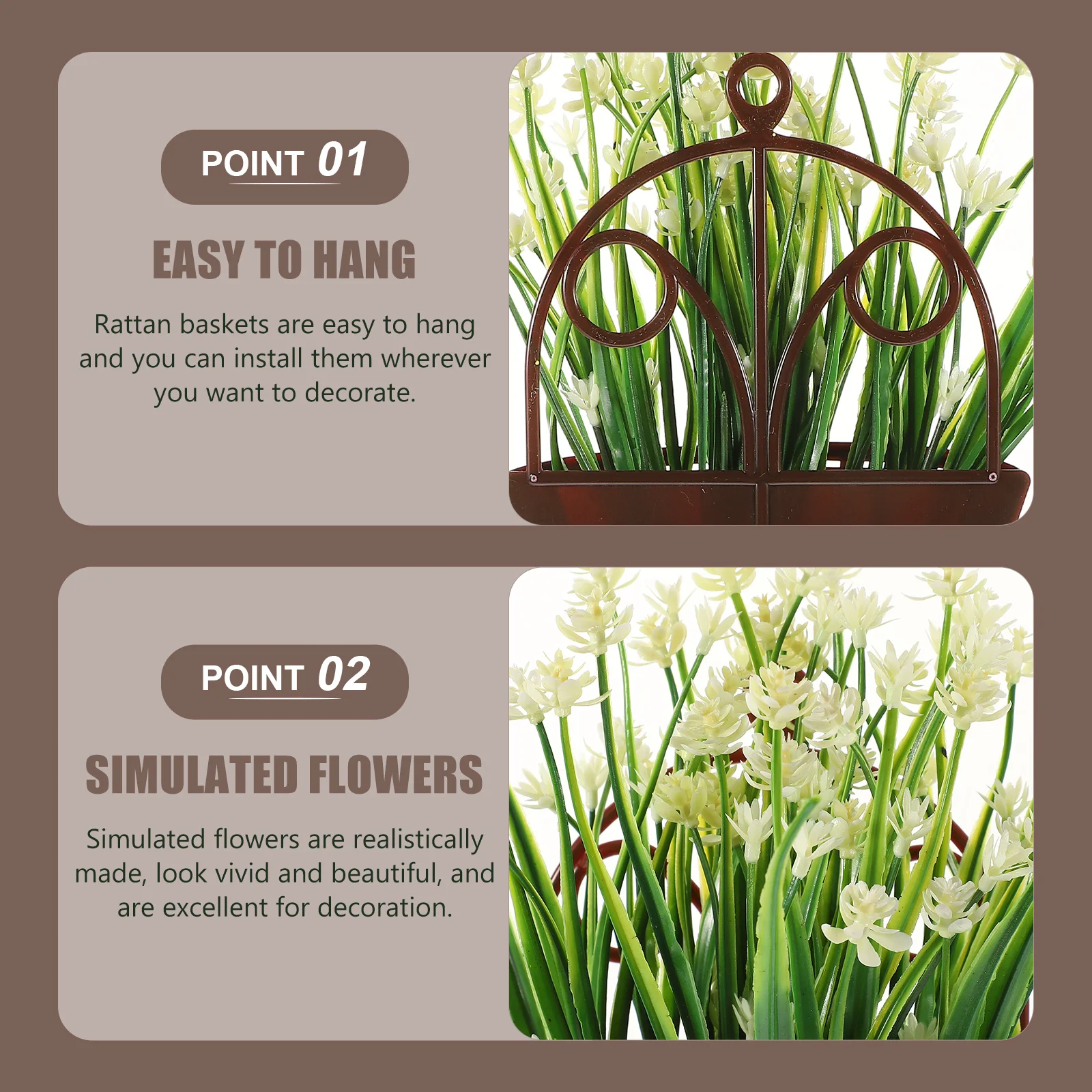 

Fake Hanging Flowers in Basket Lifelike Artificial Flower Decor for Living Room Balcony Patio Door Garden Wall Mount Plant