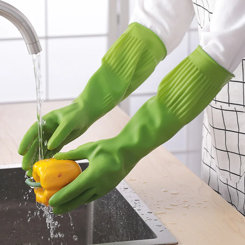 1Pair Lengthen Dishwashing Cleaning Gloves  Silicone Rubber Dish Washing Glove for Household Scrubber Kitchen Clean Tool