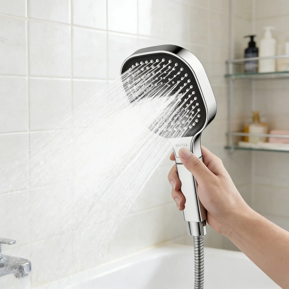 

Adjustable high-pressure water massage shower head, large panel three-mode, water-saving bathroom accessories