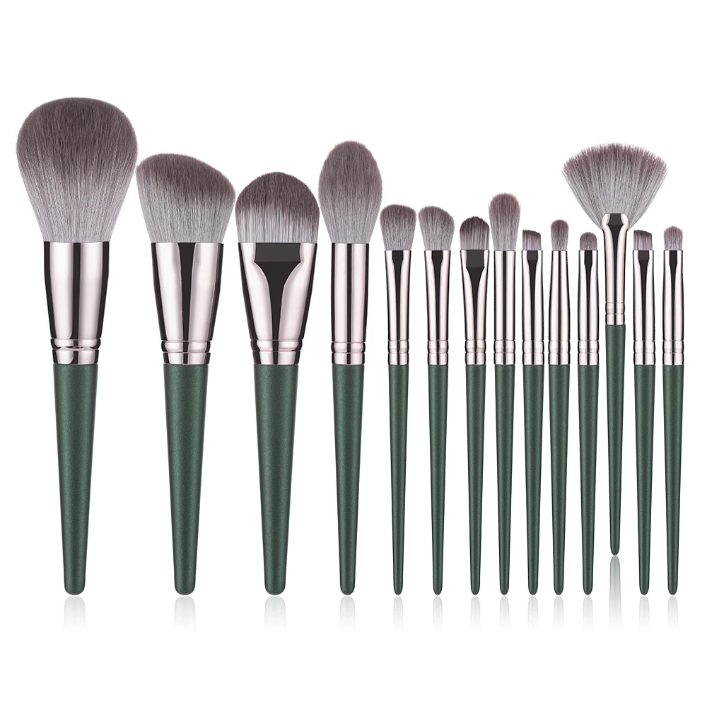 14pcs Lip Brush Nose Brush Makeup Brushes Set Eyehshadow Brush powder dispersal brush Aluminum tube wood handle CosmeticTools