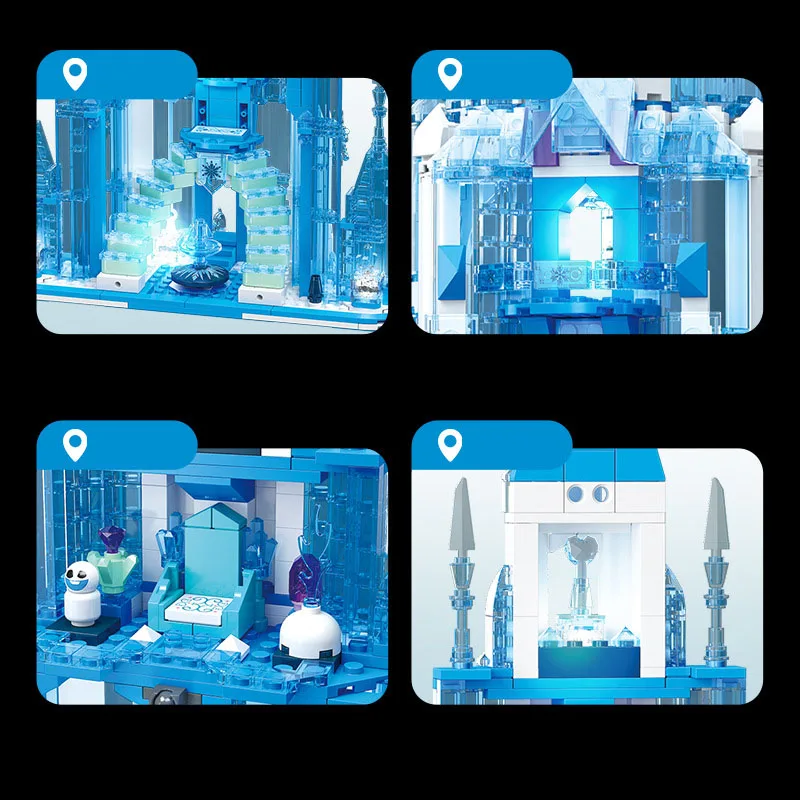 City Fairyland Castle Build Block Fairy Tale Elsa Snow Queen Ice Castle Assemble Brick Educational Toys With Light For Gifts