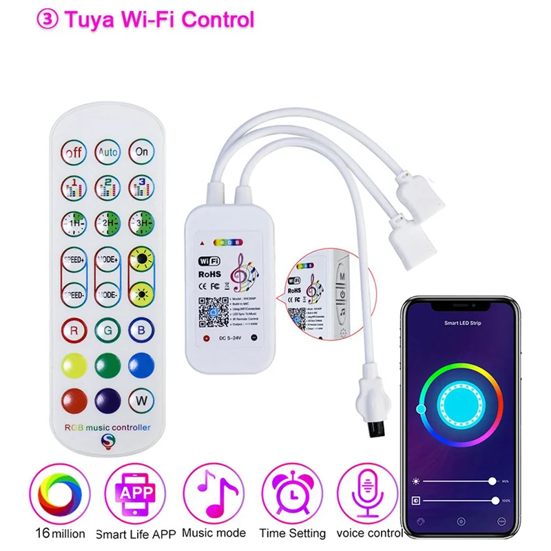 ABGR-4X Tuya Wifi RGB تحكم لشريط LED ضوء 3528 2835 5050 RGB تحكم مع 24 مفاتيح التحكم عن بعد