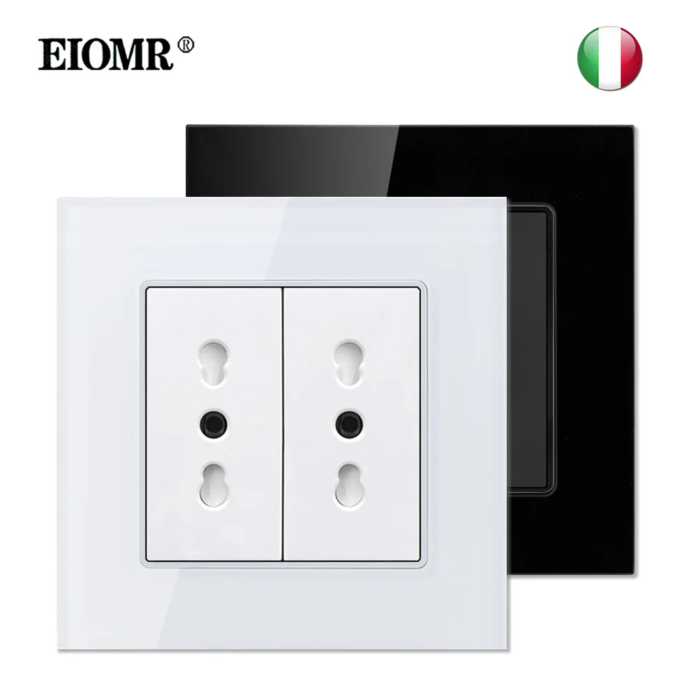 EIOMR Italy Chile Standard Socket, 86mm*86mm PC Panel, Crystal Glass Panel, Italy Power Socket for Home Improvement