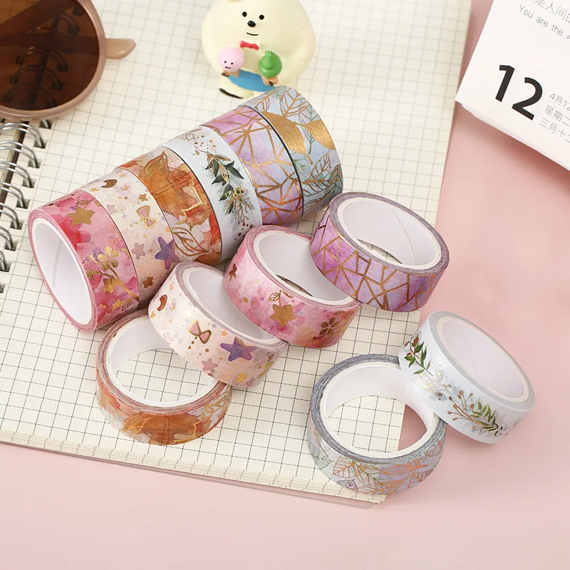 6 Rolls Flower Gold Foil Washi Tape Set, Fresh Floral Pattern for Dreamy Journal DIY, Scrapbook Border & Page Decor