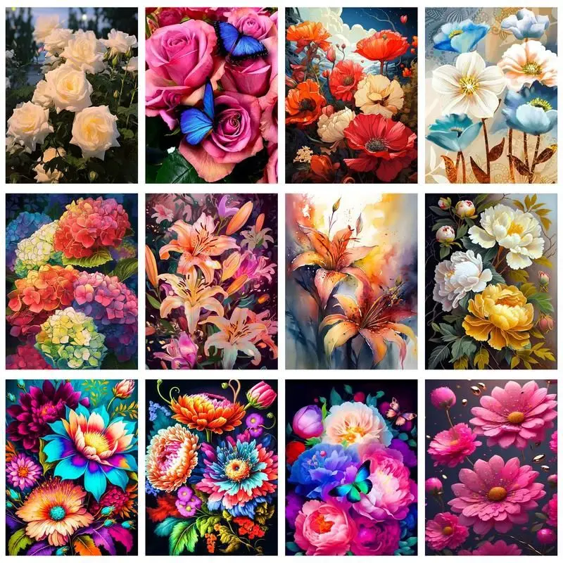 

CHENISTORY Coloring By Number Peony Flower DIY Room Wall Art Painting By Number Home Decoration Gift 60x75cm For Adults
