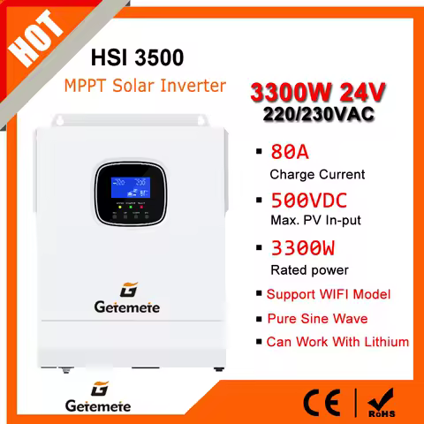 GTMT 3300W Hybrid Solar Inverter 220V MPPT 80A 3300VA Pure Sine Wave Inverter Off-Grid Solar Inverter 24V Battery Charger