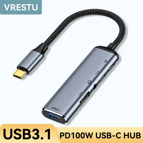 맥북 PC 노트북 아이패드용 USB C타입 허브 OTG 컨버터, USBC에서 USB3.1 2.0 3.5mm 잭 헤드폰 컨버터, PD100W 도킹 스테이션