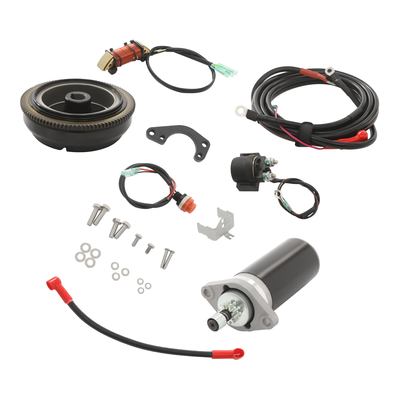 Electric Starter Conversion Kit For Dongfa 2-Stroke 15HP 18HP Outboard Motor, Includes Starter Motor Flywheel Switch