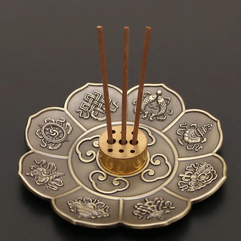 Metal Lotus Eight Treasures Eight Auspicious Household Indoor Line Incense Burner Plate Antique Incense Burner