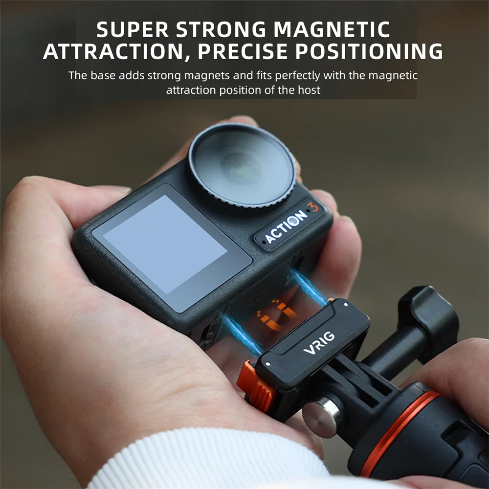 VRIG Magnetische Quick Release Mount voor DJI Action 5 Pro/4/3 Snelle en handige 2-polige houder voor statieven en selfie-sticks