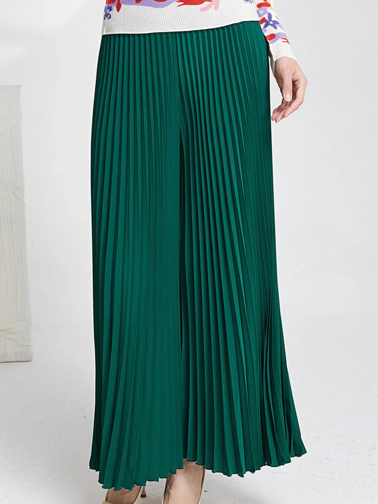 LANMREM Trend All-match Women Pleated Pant High Elastic Waist Wide Leg Solid Pants Loose Female Clothing 2025 Spring New 2YA430