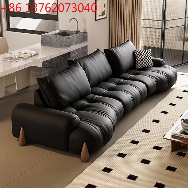 

Итальянский минималистичный изогнутый ретро-гостиная, первый слой из воловьей кожи, прямой рядный диван, элитный диван