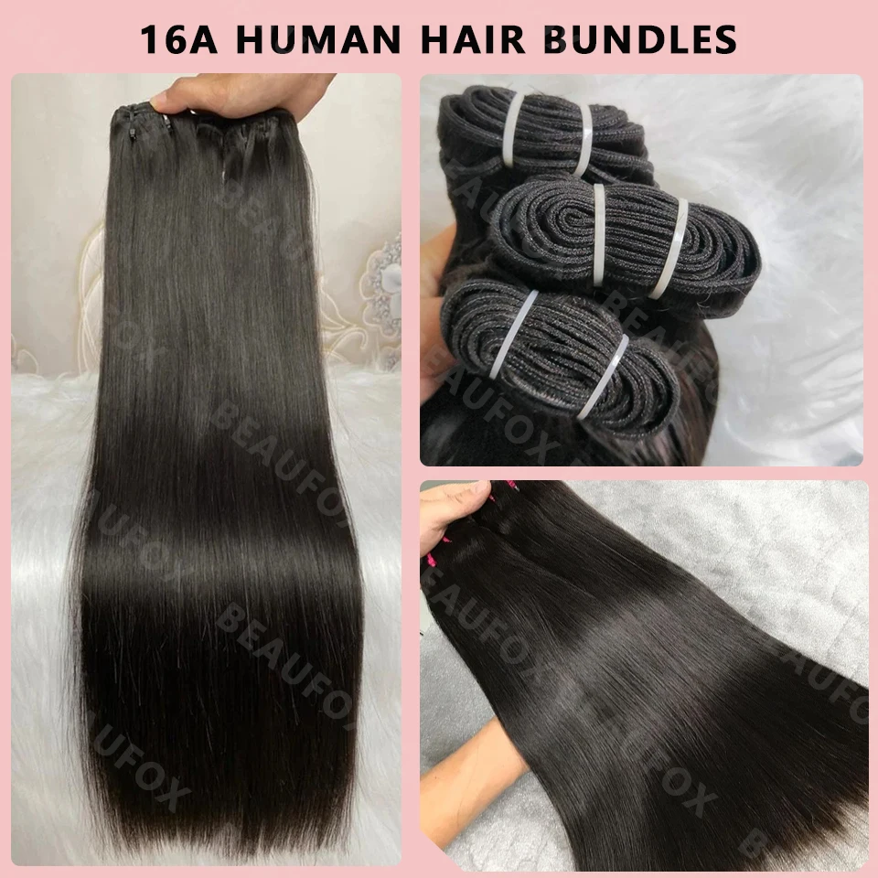 Beaufox Straight Human Hair Bundles Unprocessed Brazilian Raw Hair Bundles Deal Human Hair Straight Hair Weave 3/4 Bundles