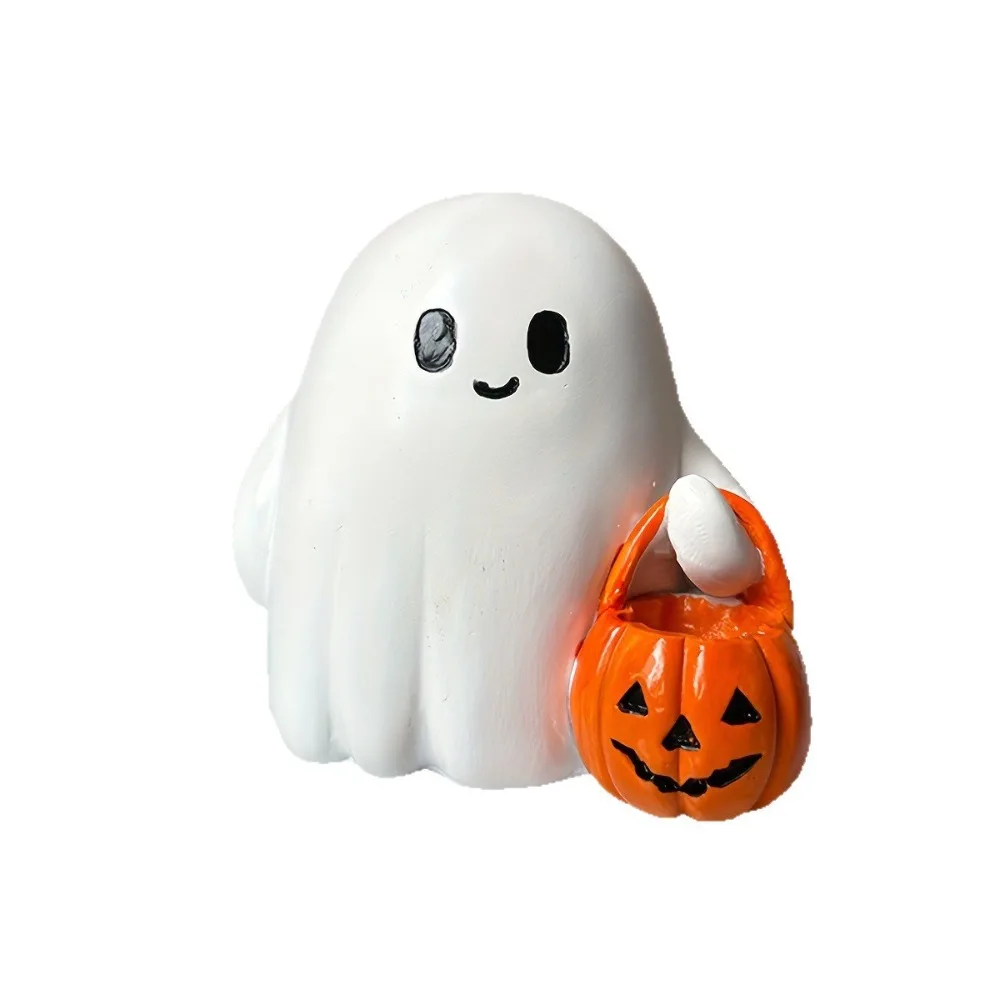 

Compact Size Spooky Halloween Ghost Ornament Collectible Display Ghost Figurine Resin Cute Pumpkin Statue for Desktop Decor